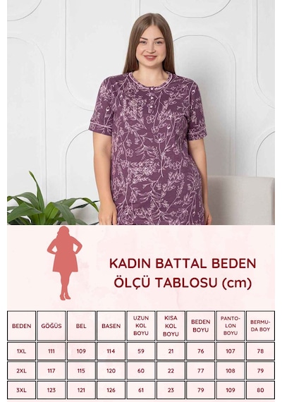 Alimer Kadın Mürdüm Bisiklet Yaka Büyük Beden Pijama Takm 2766b-m Mürdüm