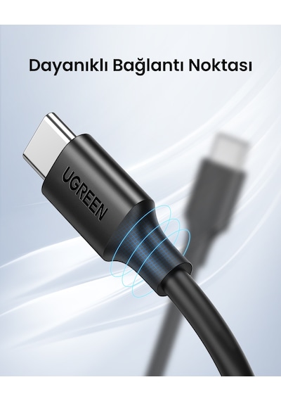 Ugreen 2.0 A Type-c & Type-c Data Ve Şarj Kablosu, 1.5 Metre, Siyah, 50998
