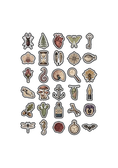 30 Adet Vintage Botanik Ve Antika Pul Sticker Seti - Scrapbook Ajanda Defter İçin Çok Renkli