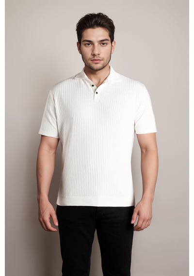 Coonless Erkek Yakalı Triko Beyaz Tshirt Beyaz