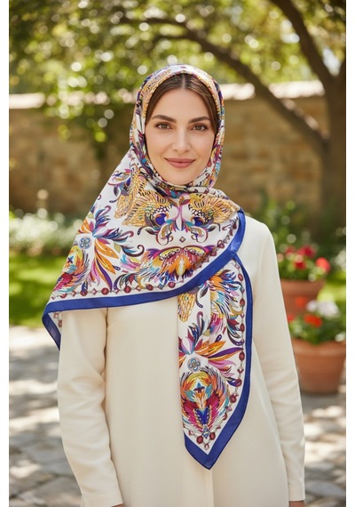 Deserto Fashion %100 Saf İpek Twill Eşarp - Özel Tasarım Tok Duruşlu 90x90 Çok Renkli