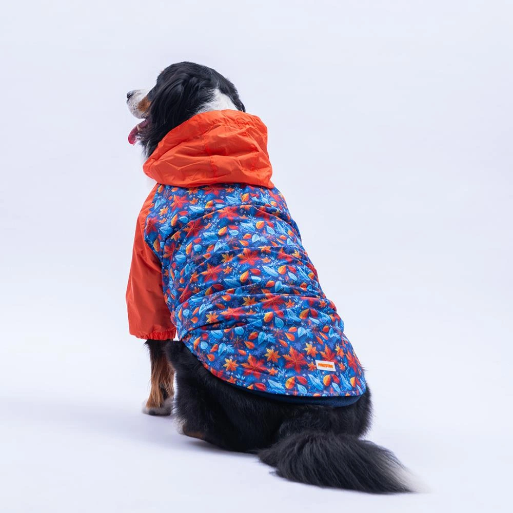 Amsterdam Fall Turuncu Yaprak Desenli Büyük Irk Köpek Montu Köpek Yağmurluğu Köpek Kıyafeti Köpek Elbisesi
