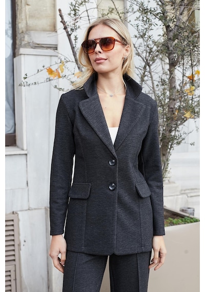 Kadın Esnek Kalın Kumaş Yakalı Cep Kapaklı Uzun Kol Çift Düğmeli Blazer Ceket-antrasit Antrasit Kadın Esnek Kalın Kumaş Yakalı Cep Kapaklı Uzun Kol Çift Düğmeli Blazer Ceket-antrasit Antrasit