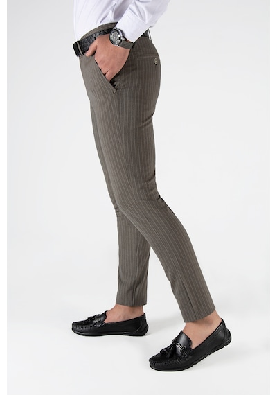 Terapi Men Açık Kahve Çizgili Slim Fit Pamuklu İtalyan Kesim Pantolon Açık Kahve