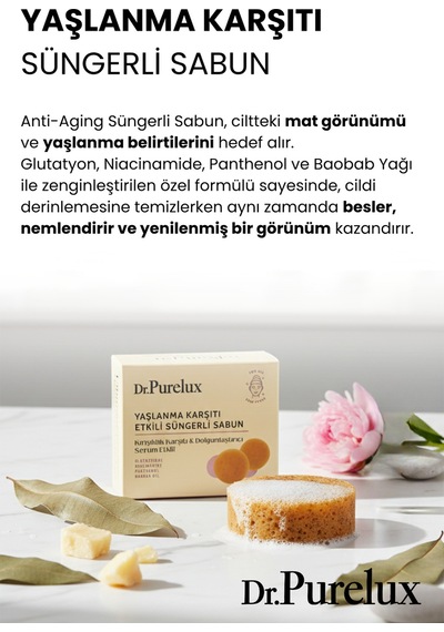 Yaşlanma Ve Kırışıklık Karşıtı, Dolgunlaştırıcı Serum Etkili - Peeling Etkili Süngerli Sabun Kabak Lifi - Lavanta