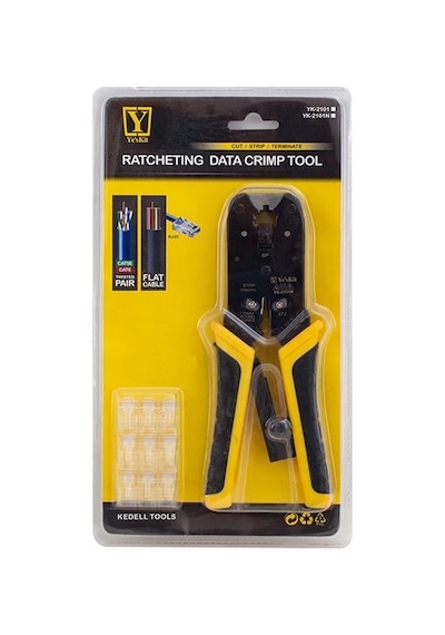 Yeskit Yk-2101n 3 Ü 1 Arada Rj45 Kesme, Soyma Ve Konnektör Çakma Seti Kablo Sıkma Pensesi