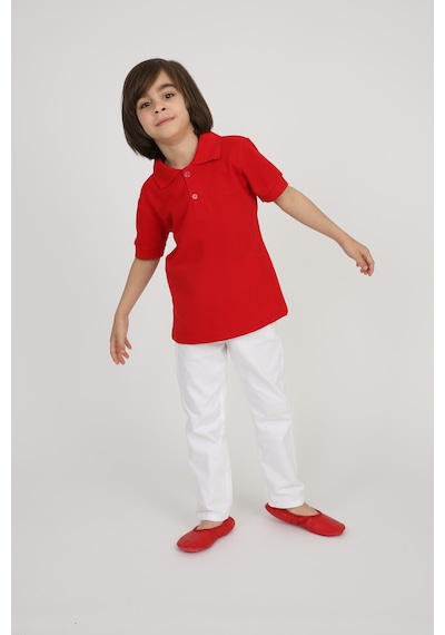 Digil Kids Pamuk Penye Polo Yaka Basic Erkek Çocuk Tişört Kırmızı
