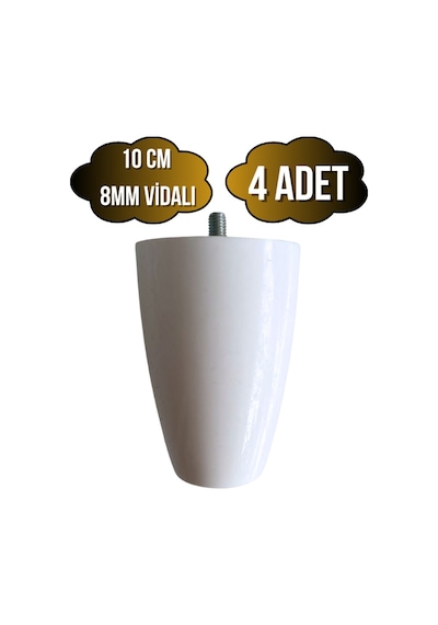 Plastik Ayak 8mm Vidalı Mobilya Koltuk Ve Baza Ayağı Beyaz 10cm 8mm Vidalı 4 Adet Beyaz