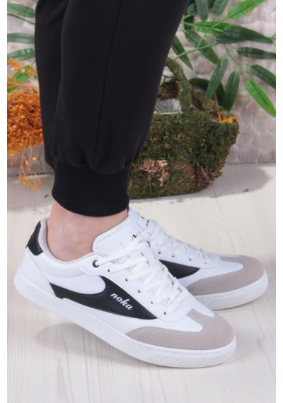 Fort Noka İlizbon Rahat Memory Foam İç Taban Sneaker Erkek Ayakkabı Beyaz - Siyah