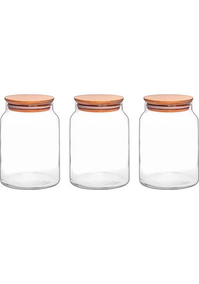 Selka Home 3'lü 890 Ml Sade Ahşap Kapaklı Cam Kavanoz