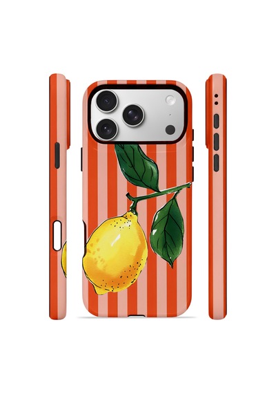 Apple iPhone Uyumlu 17 Pro Vorian Çift Katmanlı Magsafe Kılıf Sicilian Lemon Red Stripe