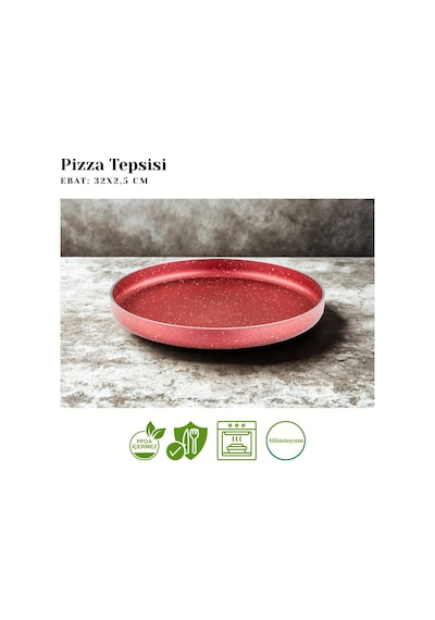 3lü Granit Pizza Tepsisi Seti - Kırmızı Kırmızı
