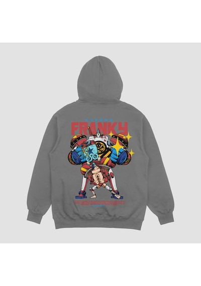 Unisex Gri Franky Baskılı Hoodie Oversize Kapşonlu Sweatshirt Gri