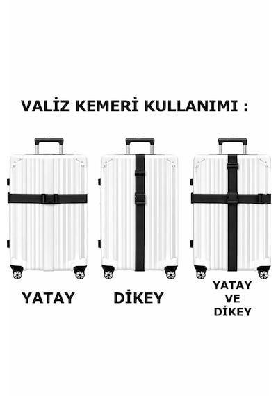 Valiz Kemeri Siyah Ekstra Emniyet Kilitli Tokalı Ayarlanabilir Bavul Kemeri 2 Adet X 200cm Siyah