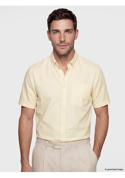 Lcwaıkıkı Classic Sarı Regular Fit Keten Karışımlı Erkek Gömlek