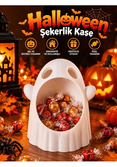 Halloween Cadılar Bayramı Dekoratif Büyük Ağızlı Hayalet Şekerlik Kase Masa Üstü Dekor