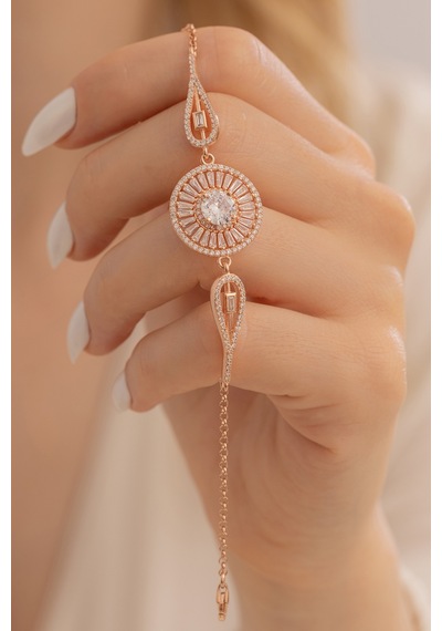 Osmanlı Gümüş Rose Gold Baget Taşlı Kadın Bileklik