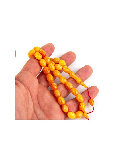Sıkma Kehribar Beyzi Kesim 8.5x11.5mm Tesbih Sarı
