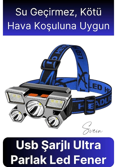 Svein Usb Şarjlı Ultra Parlak Led Kafa Lambası Güçlü Aydınlatma 4 Mod Su Geçirmez Kamp Tamir İşleri İçin Çok Renkli