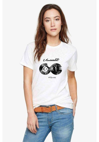 Sonsuzluk 10 Kasim Açık Renkler Tum Baskılı Beyaz Kadın Tshirt