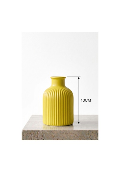 Limon Sarı - Çizgili Pampas Vazosu - 10cm Boyunda - El Boyaması İşçilik