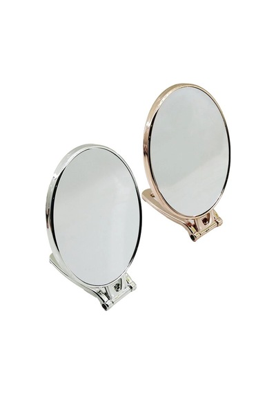 Oval 6.5 İnç 16.5x13cm Makyaj Aynası Çift Taraflı Bronz - Gümüş Pls.çerçeve Katlanır Ayaklı Bx40 Çok Renkli