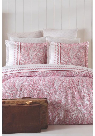 Çift Kişilik Nevresim Takımı Pamuklu Vintage Pembe Paisley Pembe