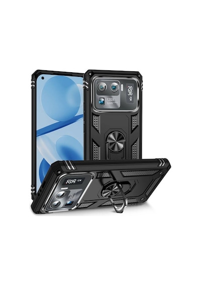 Xiaomi Mi 11 Ultra Çift Katmanlı Ve Yüzüklü Tam Koruma Vega Premium Kılıf Siyah