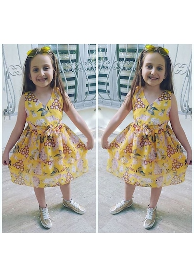 Modavals Çiçekli Beli Lastikli Şifon Kız Çocuk Elbise Çok Renkli