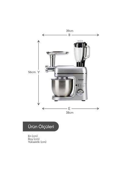 Lorenzo Multichef 1500 W  3 in 1 Stand Mixer