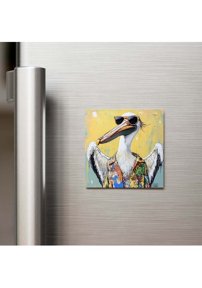 Pelican - Pelikan - Güneş Gözlüklü Style - Buzdolap Magneti - 9x9 Cm