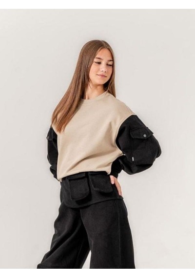 Kız Çocuk Gabardin Kol 2 İplik Sweatshirt-15170 Haki Kız Çocuk Gabardin Kol 2 İplik Sweatshirt-15170 Haki
