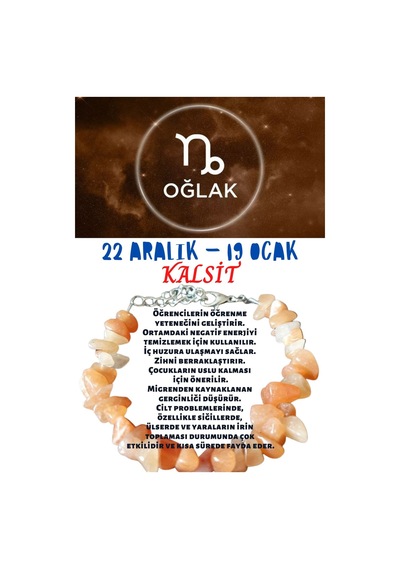 Gümüştel El Sanatları Sertifikalı Burç Taşı Oğlak Burcu Kalsit Taşı Bileklik Çok Renkli