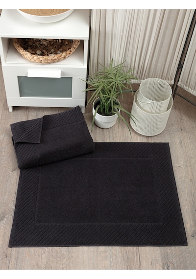 2'li Diyagonal Çizgili Ayak Havlusu Seti - %100 Pamuk Havlu Takımı - 50x70 Cm Sıyah Siyah