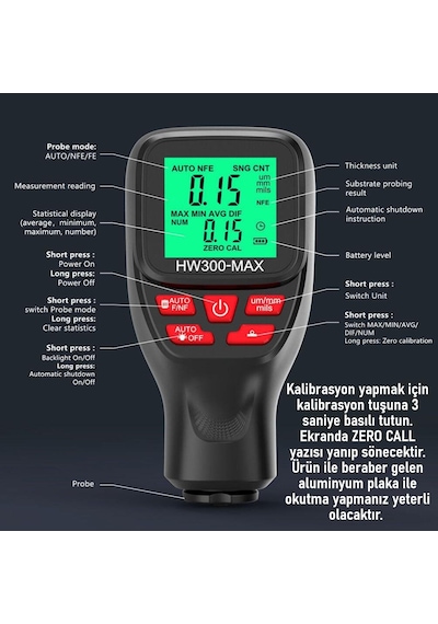 Valkyrie Hw300-max Dijital Kaplama Kalınlığı Ölçer 0-2000 Μm, Fe/nfe Otomatik Algılama, Lcd Ekran
