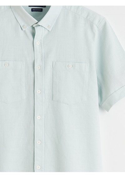 Lcwaıkıkı Classic Turkuaz Regular Fit Kısa Kollu Erkek Dokulu Gömlek