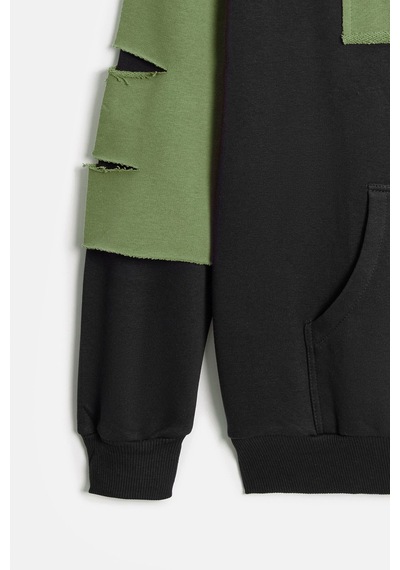 Shooter Sportwear Shooter Erkek Oversize Kapüşonlu Baskılı Kanguru Cepli Sweatshirt Siyah - Haki