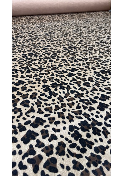 Leopar Desenli Tüylü Kumaş Bej Üstüne Leopar Deseni 100 X 140 Bej