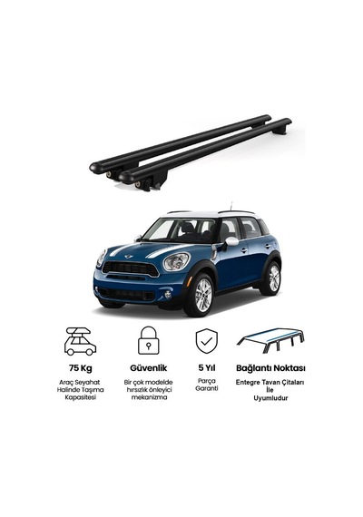 Kanca Mini Cooper 2014 Ve Sonrası Uyumlu Siyah Kilitli Ara Atkı 110cm Port Bagaj Tavan Barı
