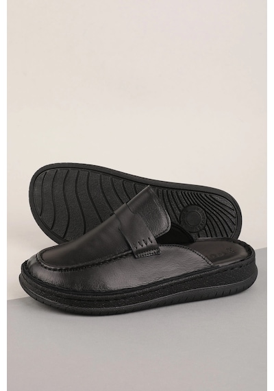 Gondol Hakiki Deri Unisex Sabo Terlik Anatomik Yumuşak Tabanlı Hkm.41 Siyah