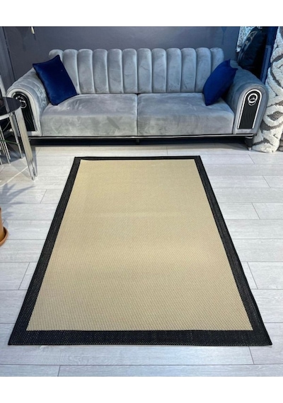 Saraz Halı Sisal Bordürlü Jut Hasır Halı Kahve Siyah