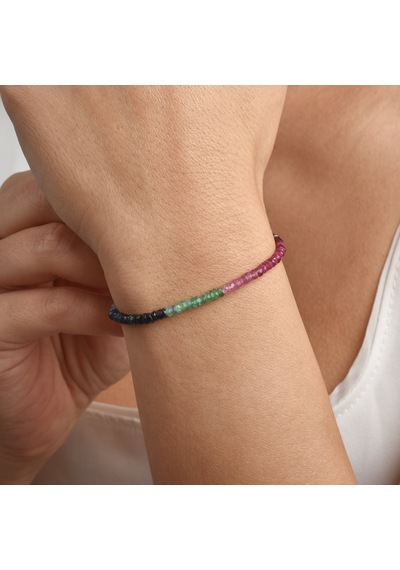 14k Altın Kaplama Gümüş Doğal Multi Safir Fasetli Taşlı Renk Geçişli Gümüş Bileklik- Bgs00110