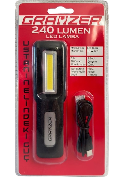 Grayzer Gl-240 Çalışma Lambası 240 Lümen Mıknatıslı Şarjlı Led Fener Siyah - Kırmızı