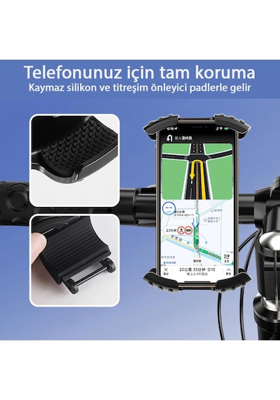 Mt28 Kilit Sistemli Motor Ve Bisiklet Telefon Tutucu Tek El Kulla Siyah