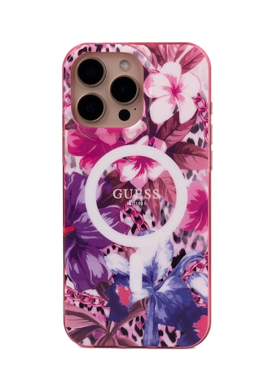 Apple iPhone 16 Pro Max Uyumlu Kılıf Guess Lisanslı Magsafe Özellikli Iml Baskılı Jungle Ring Mor
