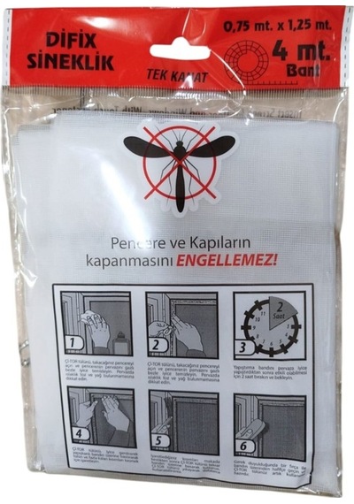 Difix 75x125cm Pratik Hazır Sineklik - Yapıştırma Cırt Bantlı Tek Kanat Plastik