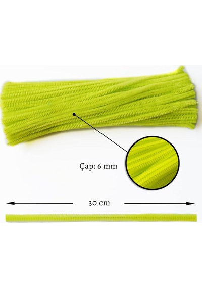 Şönil Tel Seti, El İşi, Dıy, Hobi Ve Çiçek Yapım Telleri, Neon Sarı, 100 Adet, 6 Mm - 30 Cm