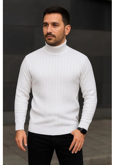 Erkek Balıkcı Yaka Bağazlı Triko Kazak Pamuklu Kalın Fitilli Dokuma, Regular Fit Uzun Kollu Kışlık Model - Beyaz Beyaz - Saks Mavi Erkek Balıkcı Yaka Bağazlı Triko Kazak Pamuklu Kalın Fitilli Dokuma, Regular Fit Uzun Kollu Kışlık Model - Beyaz Beyaz - Saks Mavi