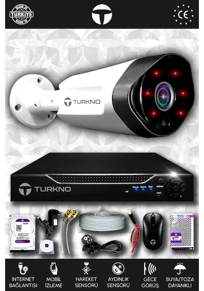 Turkno 1 Kameralı Galia 1 Dış Kamera Set 320 GB HDD Full HD Gece Görüşlü Güvenlik Kamerası Sistemi