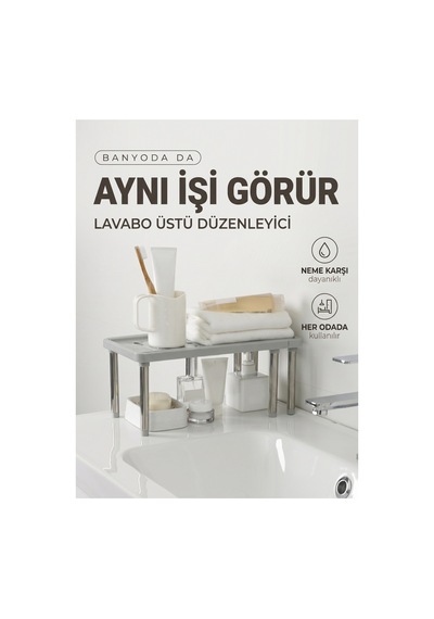 Ayarlanabilir Plastik Raf Dolap İçi Düzenleyici Genişleyebilir Mutfak Banyo Rafı Gri